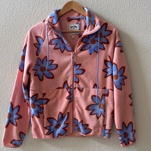 Billabong Fleece Jacket Pink Blue Floral Size S